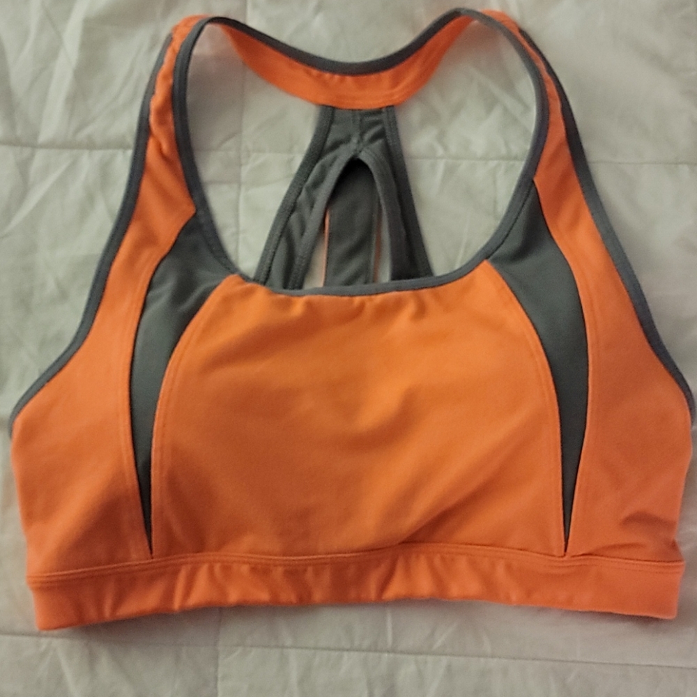 Athleta Orange and Gray Sports Bra Medium